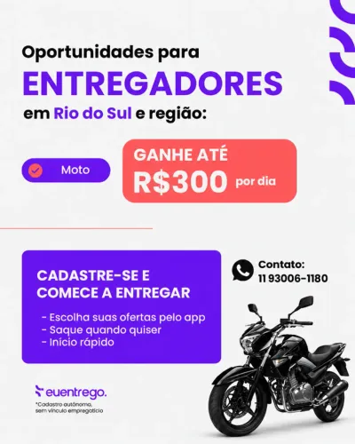 Precisa-se de entregador na região de Rio do Sul