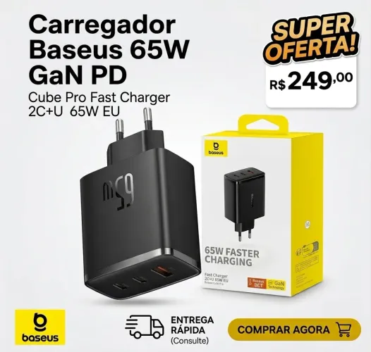 Carregador Baseus 65W GaN PD Type C USB