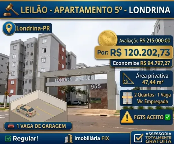 ? LEILÃO ? APARTAMENTO 5º · LONDRINA-PR! 44% DE DESCONTO! FGTS ACEITO!