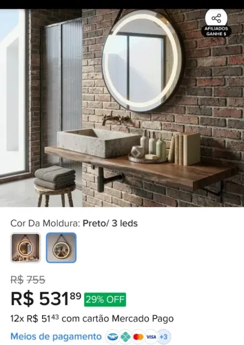 Espelho Redondo com LED 80cm 