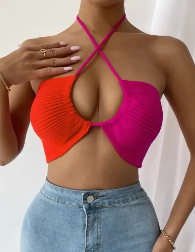 Top faixa de tricot diversas amarrações 