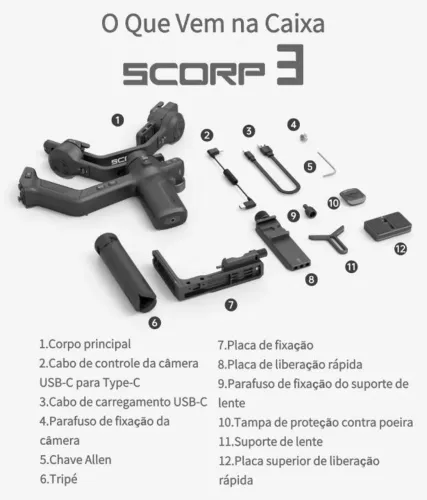 Estabilizador Guimbal Feiyutech Scorp 3 - Suporte Até 3,5 Kg