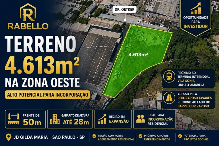 Zona Oeste | Terreno 4.613m² com Alto Potencial de Valorização e Uso Misto | Raposo Tavare