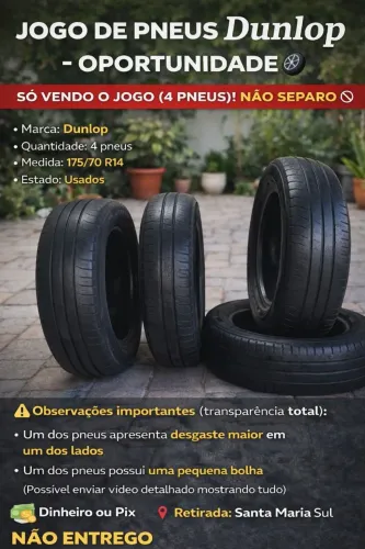 ? JOGO DE PNEUS Dunlop 175/70 R14 - OPORTUNIDADE ?<br>? SÓ VENDO O JOGO COMPLETO (4 PNEUS)