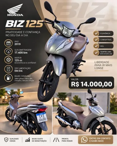 Honda Biz 125 2019 | 17.400 km | R$ 14.000