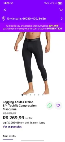 LEGGING COMPRESSÃO 3/4 ADIDAS