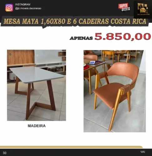 MEA MAYA 1,60MX80M 6 CADEIRAS COSTA RICA EM COURINO