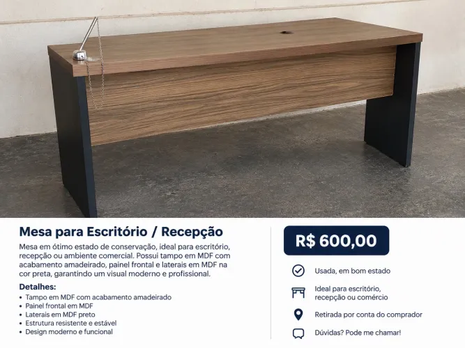 Mesa de escritório MDF resistente 
