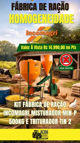 KIT FÁBRICA DE RAÇÃO INCOMAGRI MISTURADOR MIN-P 500KG E TRITURADOR TIN 2 NOVO