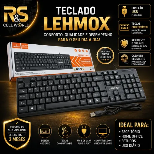 Teclado com fio USB.