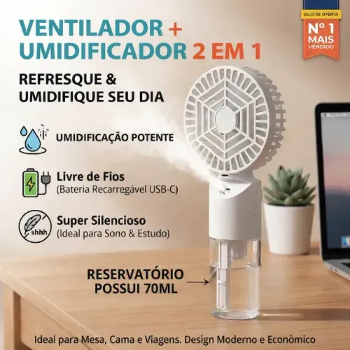 VENTILADOR UMIDIFICADOR PORTÁTIL ONISTEK FA-011 | USB-C | BATERIA | 3 NÍVEIS | RESERVATÓRI