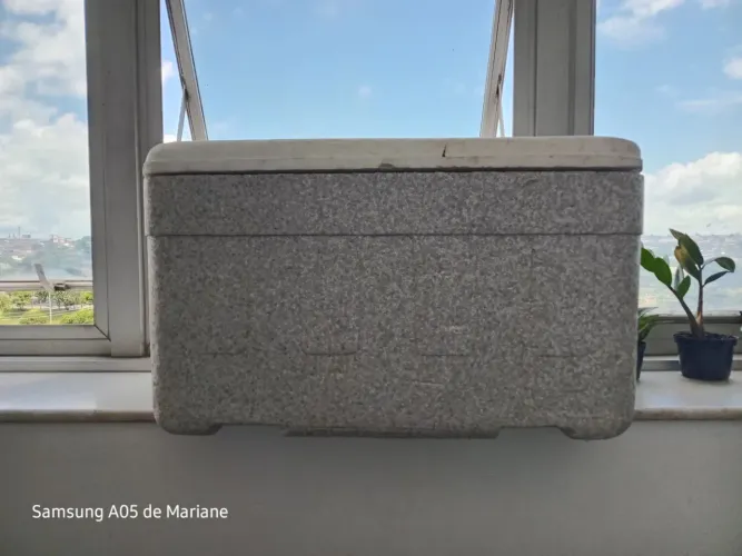 Caixa de isopor usada= conserva bem a temperatura, ideal para: praia, pescaria, passeio.