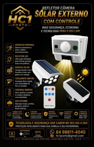 Refletor solar com controle remoto estilo câmera falsa