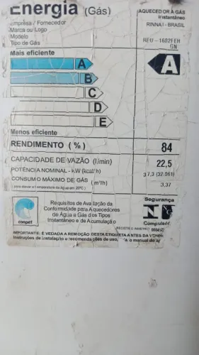Aquecedor de água RINNAI 22 LTS com painel digital