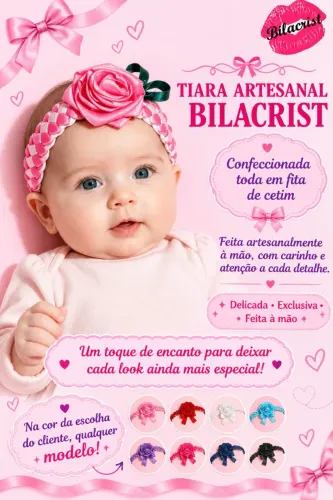 Tiara bebê cetim artesanal