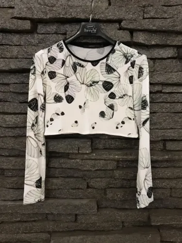Blusa Cropped Animale Manga Longa Borboletas P