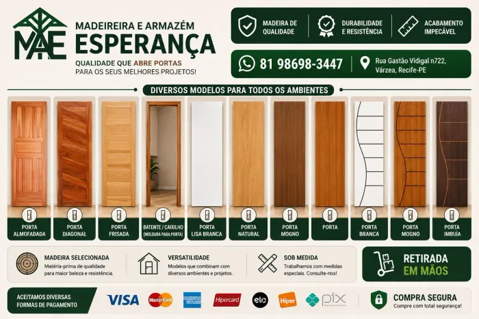 Portas de Madeira para sala, quarto, cozinha