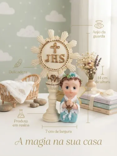 Anjinho Primeira Eucaristia com Ostensório JHS | Lembrança Católica