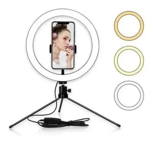 Ring Light de mesa 20cm com tripe + suporte 3 tons Iluminação