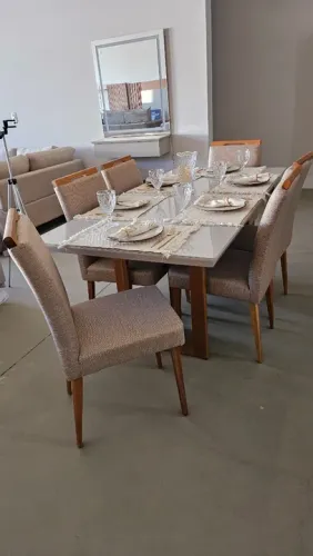 Conjunto Sala de Jantar Tauari com 6 cadeiras Madeira Maciça Vidro Laqueado