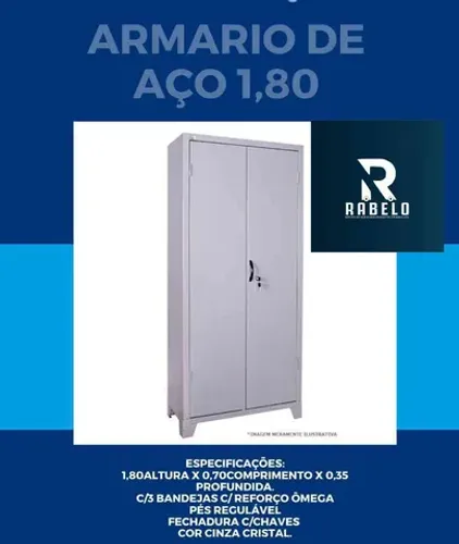 Armário de aço de 1,80 altura c/2 portas em até 5x sem juros no cartão