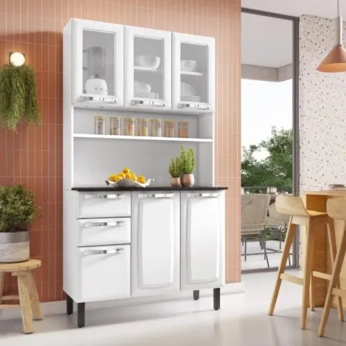 Armário CoZinha 100% Aço com Vidro l75 