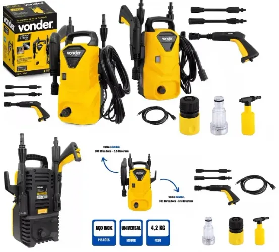 Lavadora De Alta Pressão Vonder 1300 Libras 4000ml 1200w 60hz 220V Ideal Lava-Jatos Casa