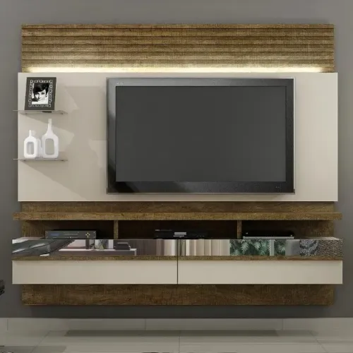 Painel Home Napoles Valdemoveis Off White/Ipe - Entrega Rápida!