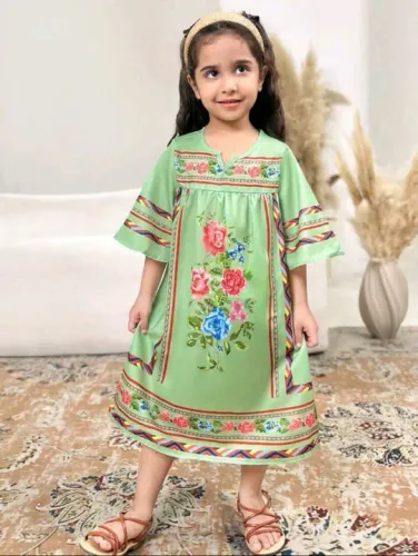 Vestido Infantil Floral Verde 
