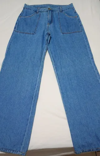 Calça Jeans Wide Leg com Bolsos Frontais