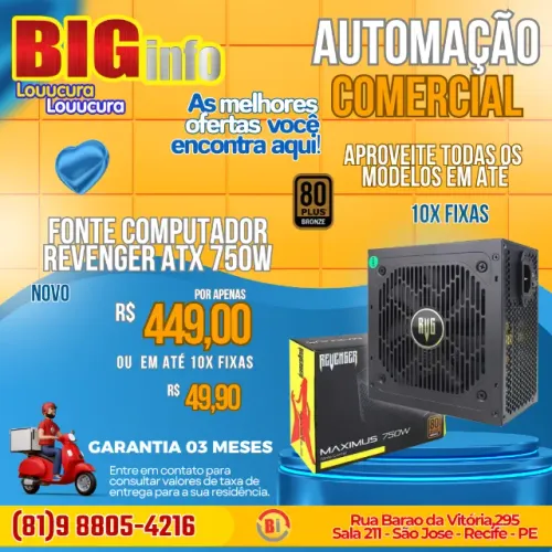 Fonte Alimentação Gamer 750w Bivolt 80plus Bronze Silencioso Preto