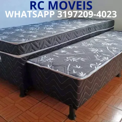 Cama Box Solteiro Bibox com Cama Auxiliar e Colchão D33 (88x1,88)