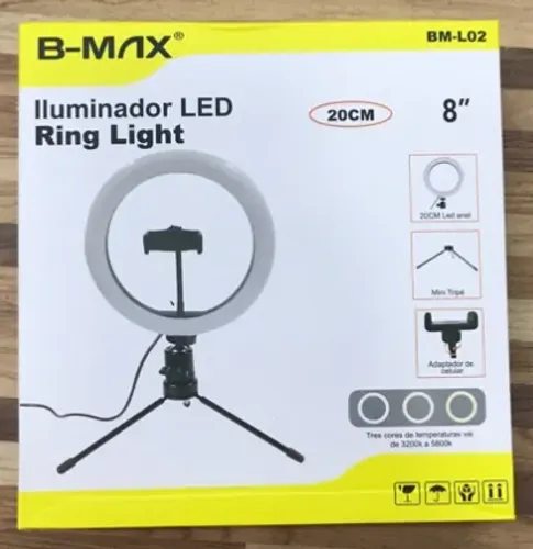 Iluminador Led Ring Light 8" 20cm B-max BM-L02 com Mini Tripe