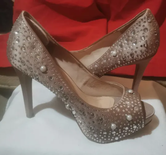 Linda e chique Sandália Peep Toe casamento!/festa divaledi Strass e Pérolas tam 35