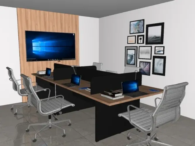 Estação Top Black Office Com Painel. Alto Padrão. 5 Caixas de Tomadas: L270cm x P130cm x A