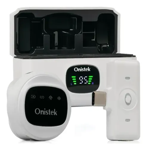 Kit Case com 2 Microfone de Lapela Sem Fio Onistek ON-MC828 White USB-C  - WZetta