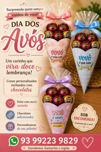 Cones personalizados com chocolates para o dia dos avós ?