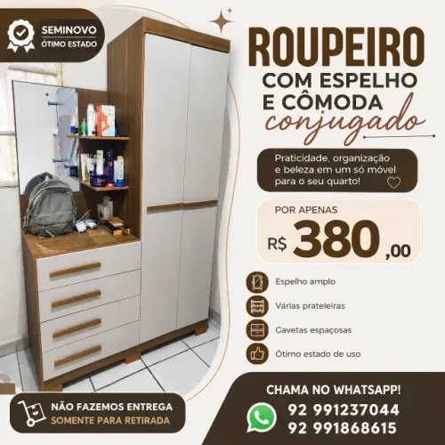 Roupeiro com espelho semi-novo 