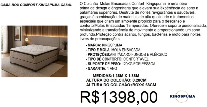 Cama box casal confortável - Entrega grátis