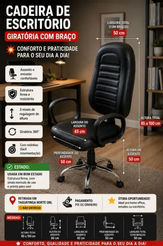 CADEIRA DE ESCRITÓRIO USADA EM OTIMO ESTADO GIRATÓRIA COM BRAÇO
