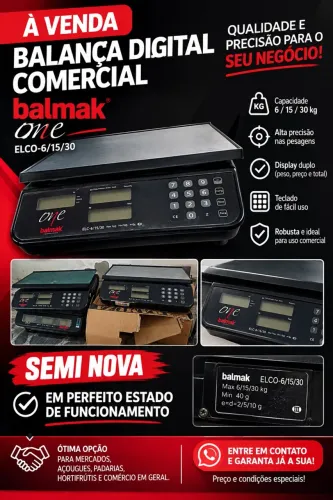 Balança Digital Comercial Balmak One Elco-6/15/30 SEMI NOVA