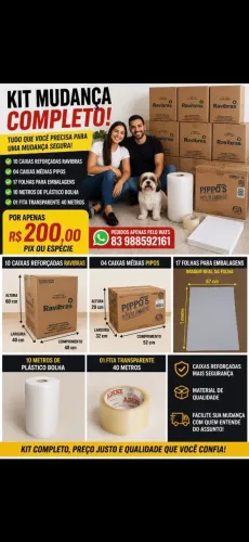 Caixas de papelão kit Mudança 10 cxs Reforçadas+04 cxs média+plastico bolha +fita+folhas