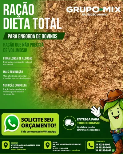 Ração Confinamento Dieta Total para bovinos ensacada 40 kgs