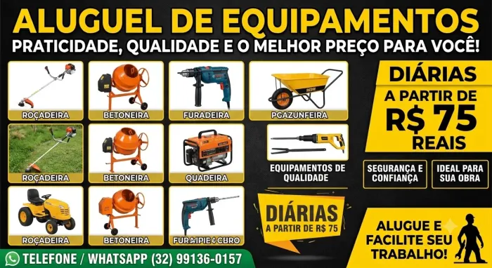 Aluguel de Equipamentos para Construção e Jardinagem - A partir de R$ 75
