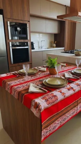 ? Manta Peruana Pastorita- Vermelha | 1,20 × 1,20 Multiuso | Mesa, Sofá ou Poltrona