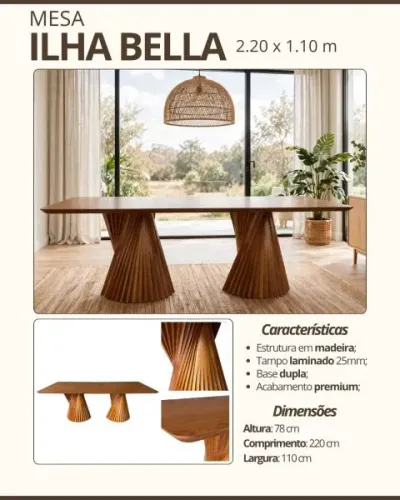 Mesa de Jantar elegante com 6 cadeiras 2.20m