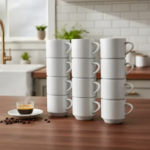 Kit 12 Xícaras Porcelana Branca 200ml Empilhável Café Chá