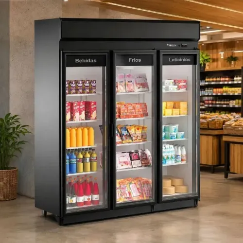 Expositor Auto Serviço Refrigerado 3 Portas Preto Fricon