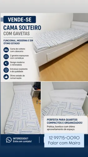 Cama de solteiro com baú e gaveta