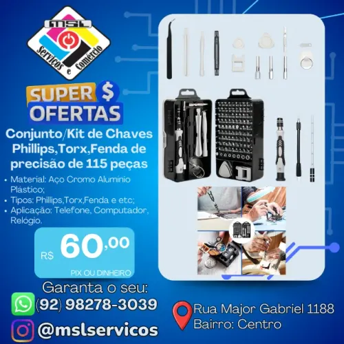 Conjunto / Kit de Chaves de Precisão 115 Peças Phillips, Torx, Fenda e Mais | Profissional